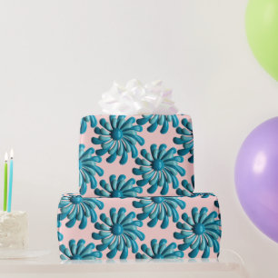 Papier Cadeau Fleurs Bleues MOD Rétro Jardin d'été Printemps