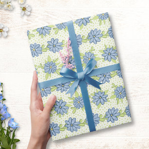 Papier Cadeau Fleurs Bleues Pastel Printemps Floral