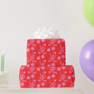 Papier Cadeau Fleurs botaniques marguerites sauvages roses et ro