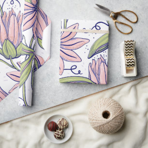 Papier Cadeau Fleurs botaniques mignonnes rose et vert l Occasio