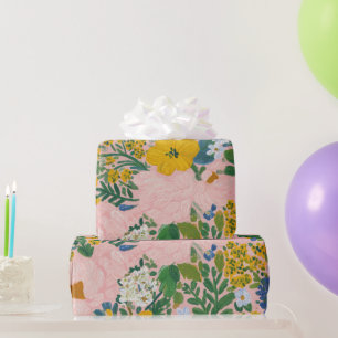 Papier Cadeau Fleurs botaniques vintage jaune blanc aquarelle