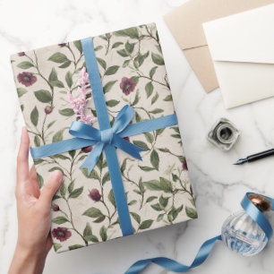 Papier Cadeau Fleurs Bourgogne Crème Baby Shower Mariée