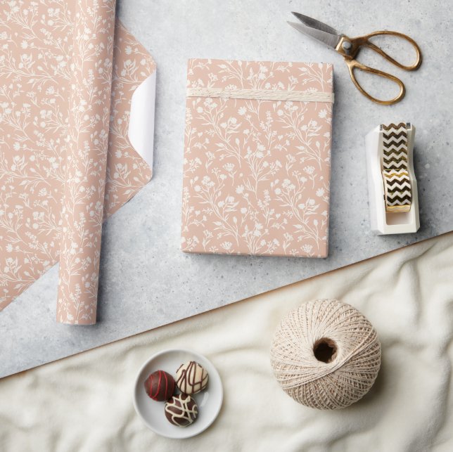 Papier Cadeau Fleurs Bruissantes Neutres - Abricot Chaud (Artisanat)