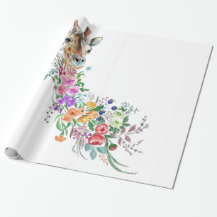 Papier Cadeau Fleurs colorées Bouquet Giraffe - Dessin Moderne 