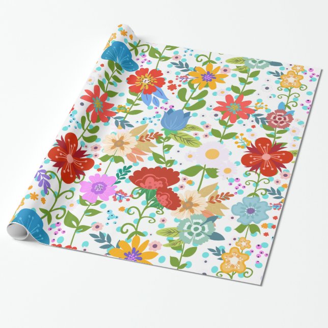 Papier Cadeau Fleurs colorées Motif (Déroulé)