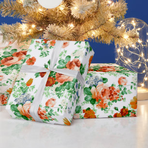 Papier Cadeau Fleurs colorées Motif Arrière - plan blanc