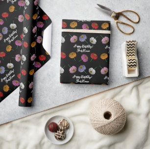 Papier Cadeau Fleurs colorées Zinnia dessin personnalisé Anniver