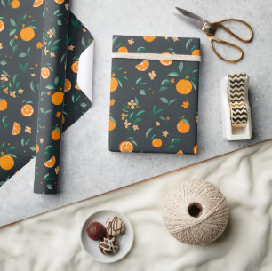 Papier Cadeau Fleurs d'agrumes Oranges et feuillage