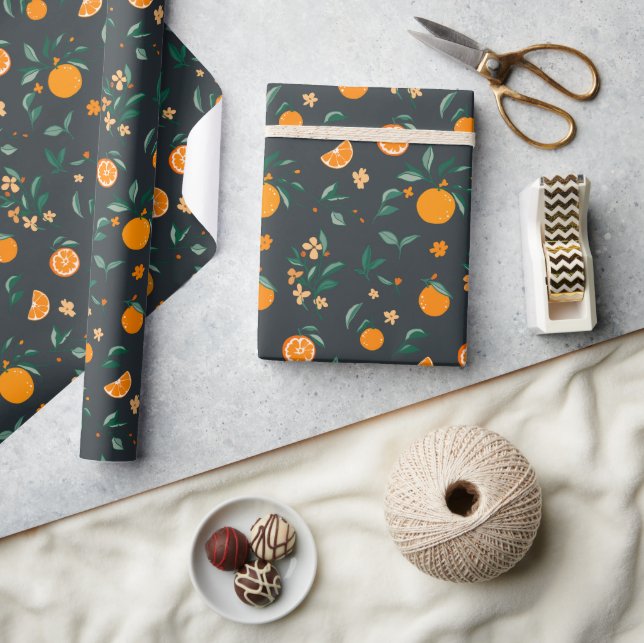 Papier Cadeau Fleurs d'agrumes Oranges et feuillage (Artisanat)