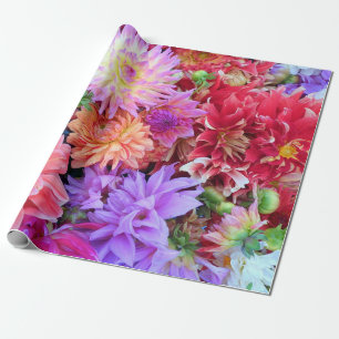 Papier Cadeau Fleurs Dahlia colorées et vives