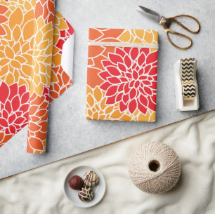 Papier Cadeau Fleurs Dahlia, Motif De Fleurs, Dahlia Orange
