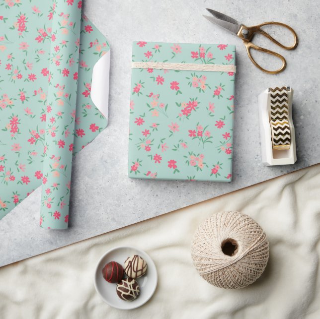 Papier Cadeau Fleurs Dainty Rose Turquoise (Artisanat)