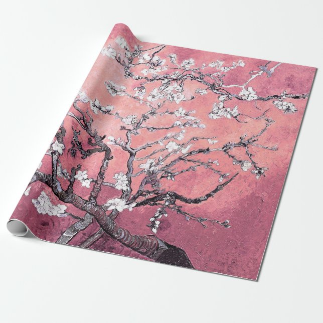 Papier Cadeau Fleurs d'amandier de Vincent Van Gogh Rose pêche (Déroulé)