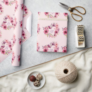 Papier Cadeau Fleurs d'amour Couronne florale Saint Valentin