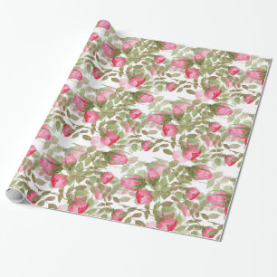 Papier Cadeau Fleurs d'aquarelle incolore rose floral romantique