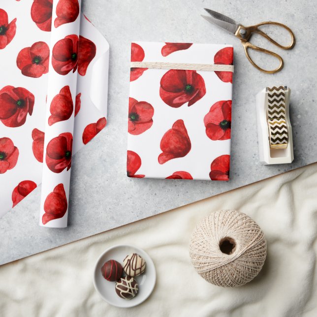 Papier Cadeau Fleurs d'aquarelle rouge. Motif floral du pavot (Artisanat)