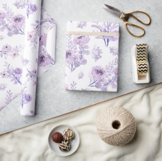 Papier Cadeau Fleurs d'aquarelle violette délicates
