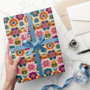 Papier Cadeau Fleurs d'art populaire Retro BOHO Chic motif flora