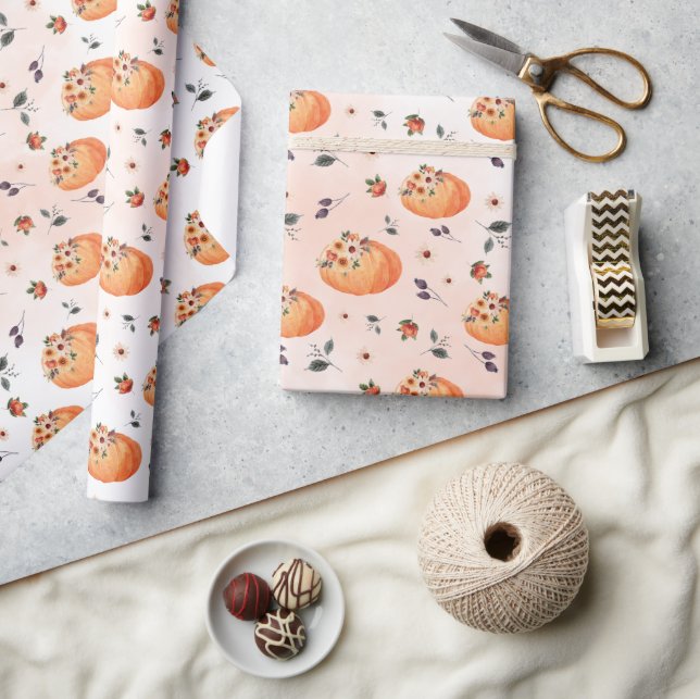 Papier Cadeau Fleurs d'automne et Citrouilles (Artisanat)