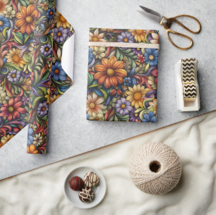 Papier Cadeau Fleurs d'automne lumineuses