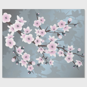 Papier Cadeau Fleurs de cerisier Floral Dusky Rose Dusty Bleu 