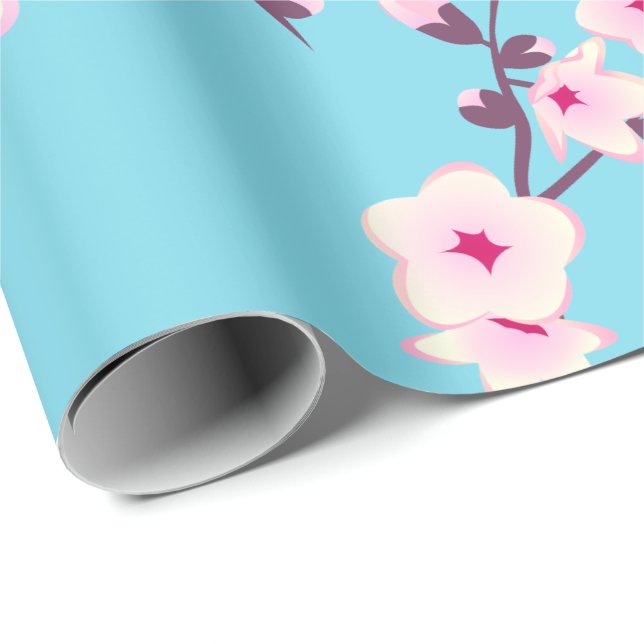 Papier Cadeau Fleurs de cerisier Motif Ciel rose bleu (Coin rond)