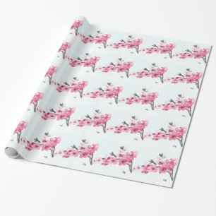 Papier Cadeau Fleurs de cerisiers rose Sakura Japonais Asiatique