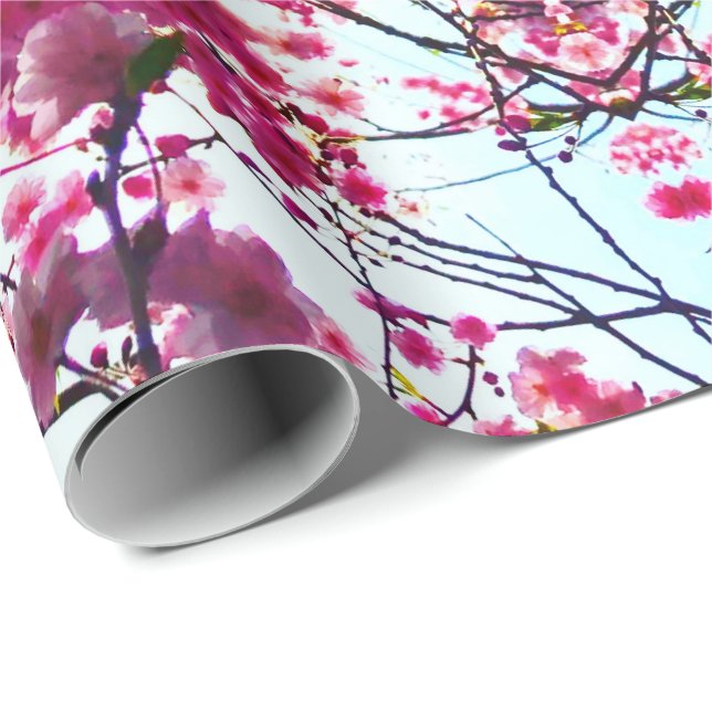 Papier Cadeau Fleurs de cerisiers roses (Coin rond)