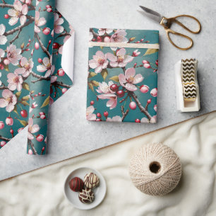 Papier Cadeau Fleurs de cerisiers roses sur un Arrière - plan Tu