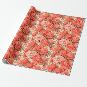 Papier Cadeau Fleurs de corail chic Shabby