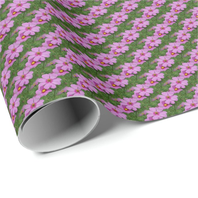 Papier Cadeau Fleurs de Cosmos rose Motif naturel (Coin rond)