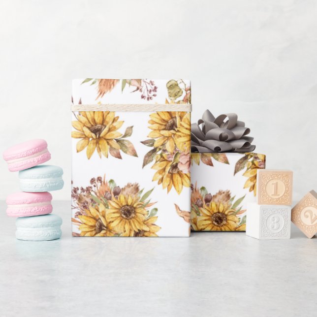 Papier Cadeau Fleurs de couleur aquarelle (Baby Shower)
