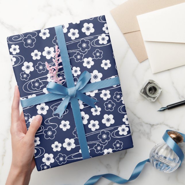 Papier Cadeau Fleurs de fleurs de cerisier bleu japonais Sakura  (Cadeaux)