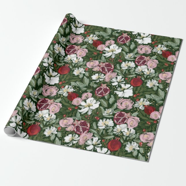 Papier Cadeau Fleurs de grenade (Déroulé)