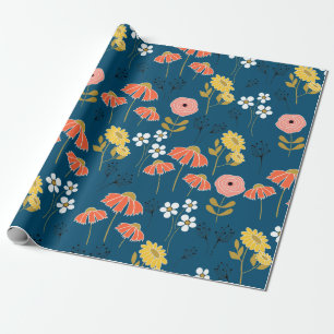 Papier Cadeau Fleurs de gribouillages orange et jaune