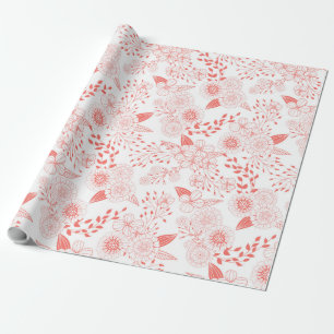 Papier Cadeau Fleurs de gribouillis dans le corail vivant