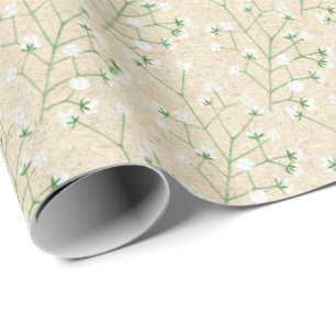 Papier Cadeau Fleurs de Gypsophile Bohème Chic Baptême Mariag