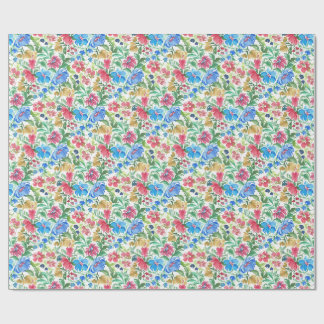 Papier Cadeau Fleurs de jardin à l'aquarelle bleu rose Blooms co