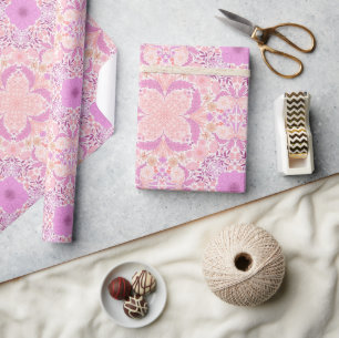 Papier Cadeau Fleurs de jardin rétro en rose