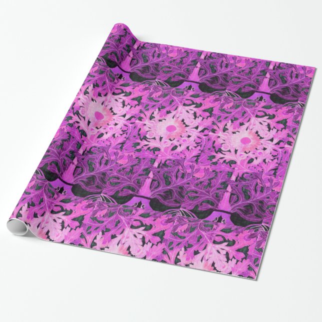 PAPIER CADEAU FLEURS DE JOURNÉE DE LA FUCHSIE ROSE (Déroulé)