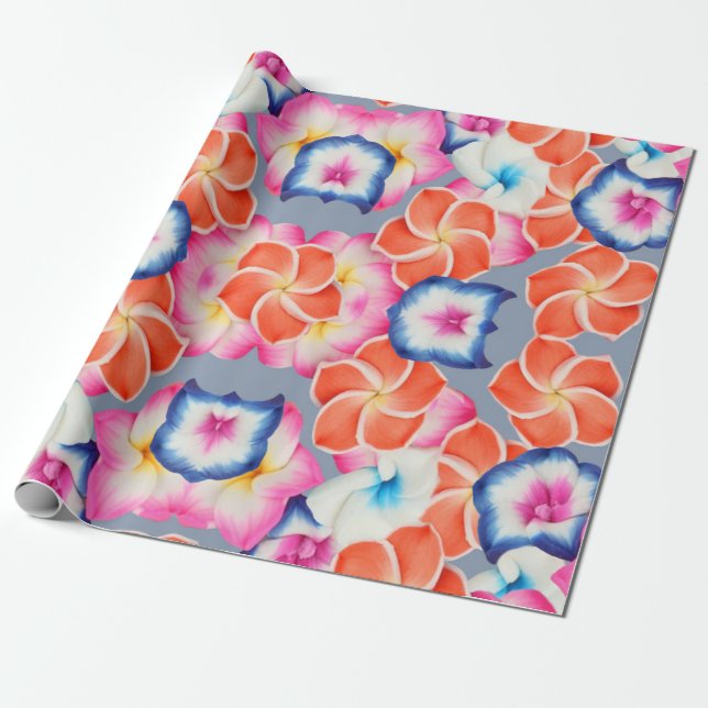 Papier Cadeau Fleurs de la Plumeria tropicale X Motif (Déroulé)