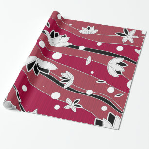 Papier Cadeau Fleurs de lotus blanches sur bandes rouges