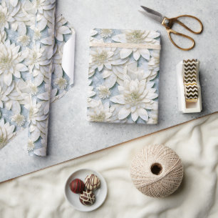 Papier Cadeau Fleurs de Lotus Bleues Blances
