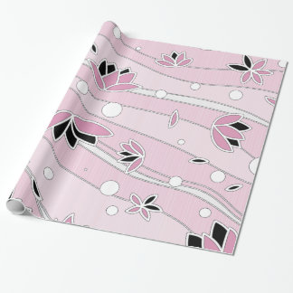 Papier Cadeau Fleurs de Lotus roses sur bandes roses