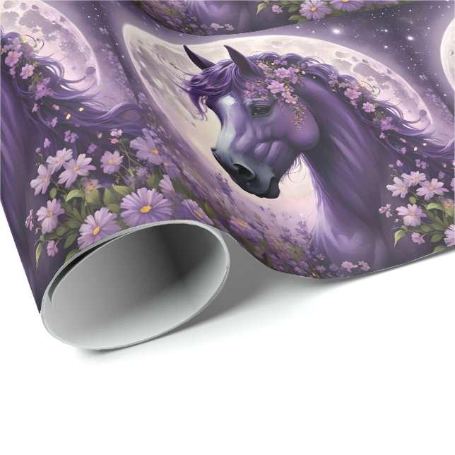 Papier Cadeau Fleurs de lune de cheval pourpres, Imaginaire (Coin rond)