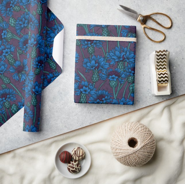 Papier Cadeau Fleurs de maïs bleues, fleurs sauvages (Artisanat)