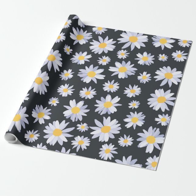 Papier Cadeau Fleurs de marguerite blanche classique Botanique (Déroulé)