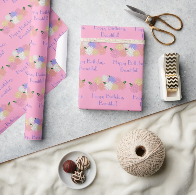 Papier Cadeau Fleurs de marguerite colorées, Roses (Artisanat)