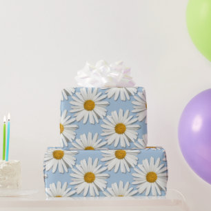 Papier Cadeau Fleurs de marguerite - Mode Mariage bleu