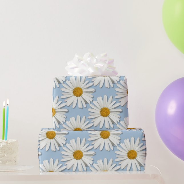 Papier Cadeau Fleurs de marguerite - Mode Mariage bleu (Cadeaux de fête)